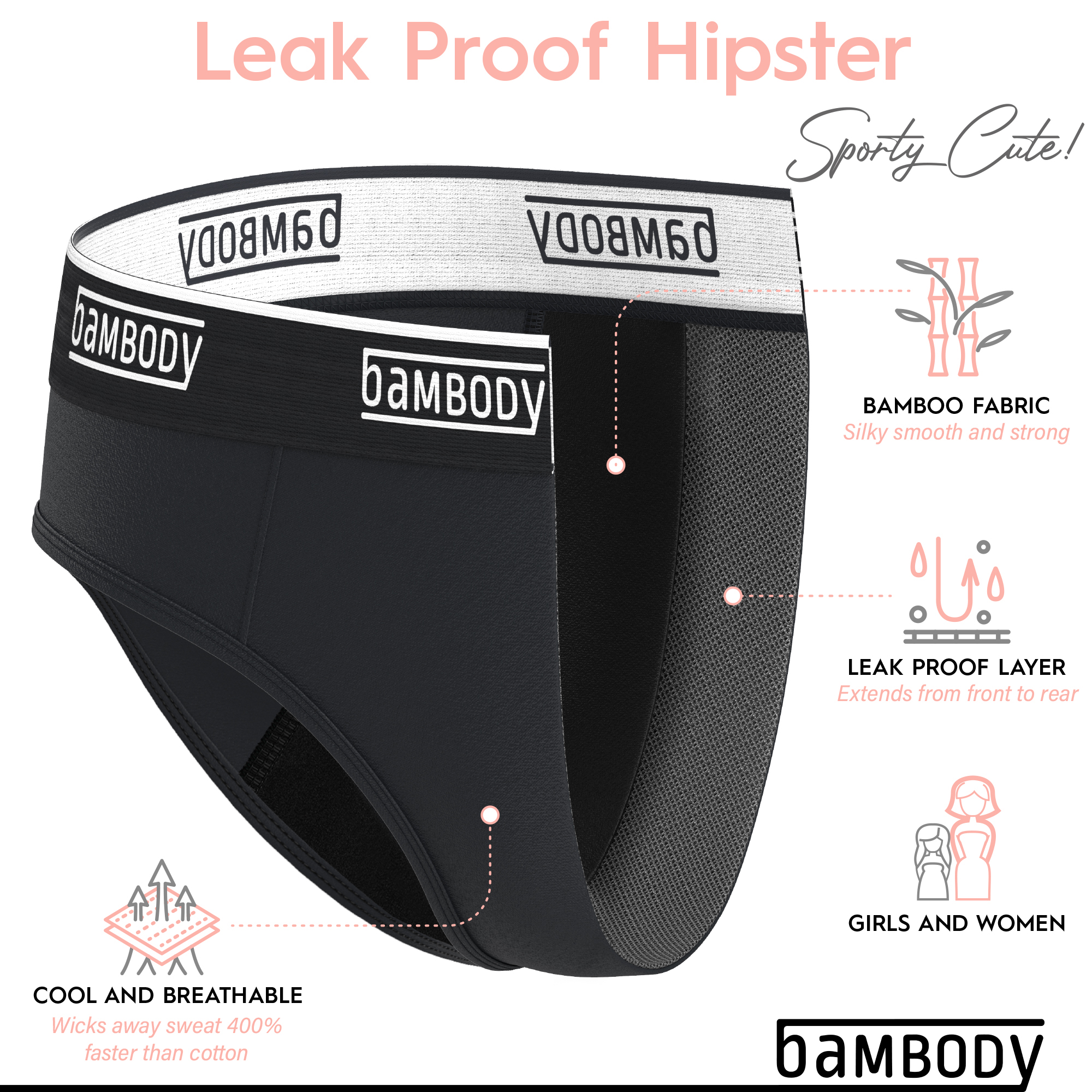 Cotton-Rich Moderate Flow Leak Proof Underwear 3 Pack